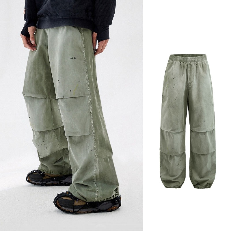 メンズ 25秋冬新作 ペイントウォッシュ パラシュートパンツ コットンワークジョガー ゆったりシルエット★