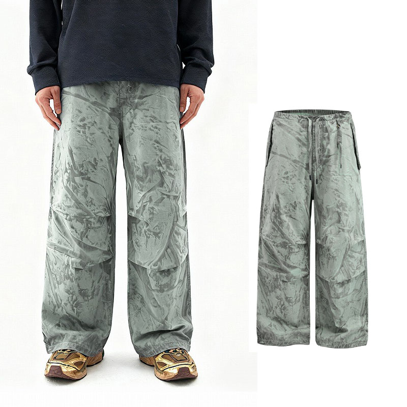 メンズ 25秋冬新作 アイスクラックウォッシュ パラシュートパンツ ヴィンテージ ワイドストレートワーク★