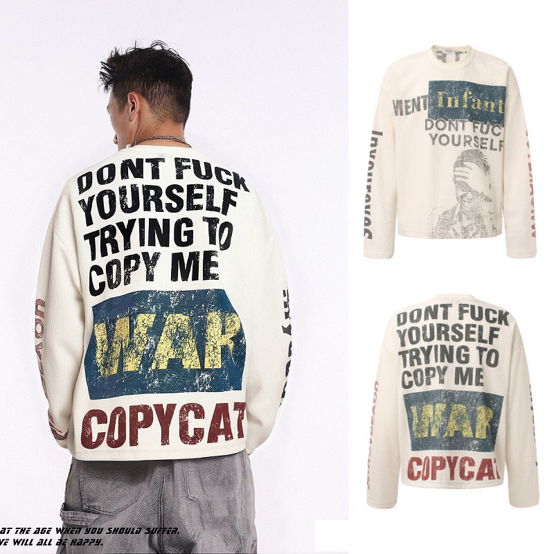 メンズ アメリカンスタイル クルーネック スウェット 秋冬 長袖 トレンド ストリートプリント トップス★