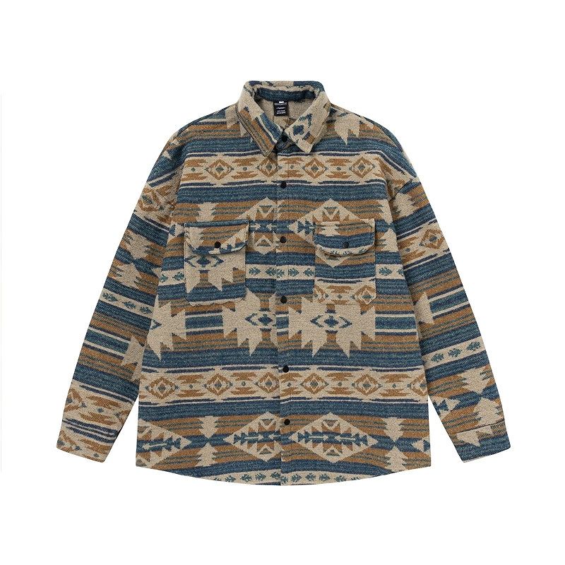 メンズ エスニック風 長袖 シャツ 男女兼用 ストリート系 アウター  秋冬 2025新作★
