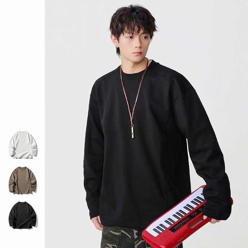 メンズラウンドネック 無地 長袖Tシャツ 男女兼用 ストリート系 トップス 秋冬 2025新作★全3色