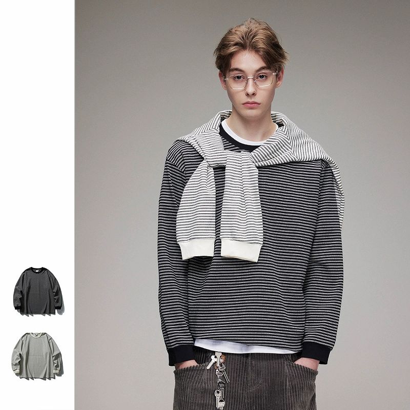 メンズ ボーダー柄 長袖Tシャツ 男女兼用 ストリート系 トップス 秋冬 2025新作★全2色