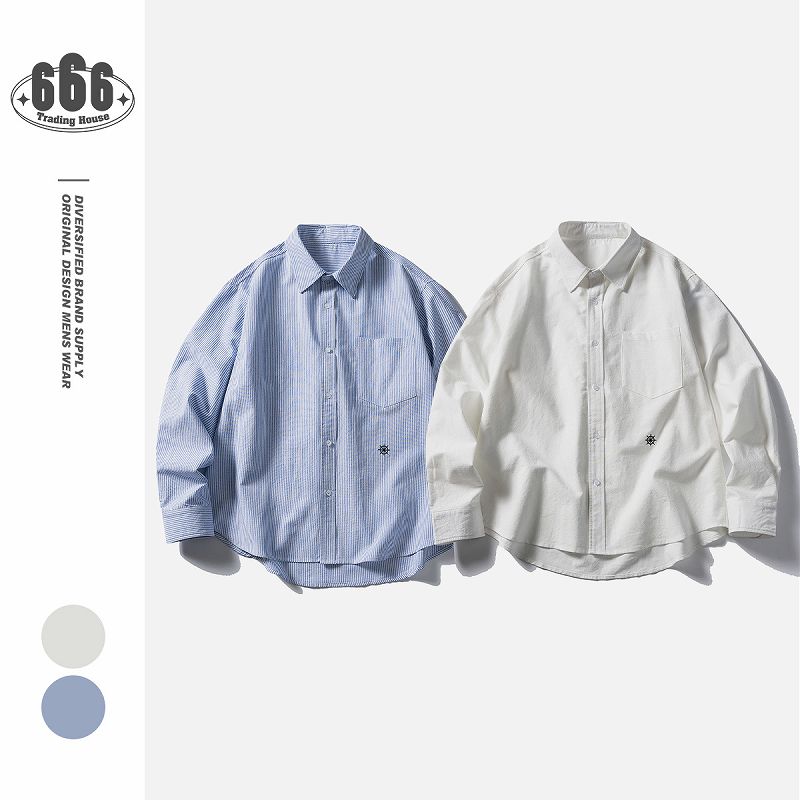 メンズ ストライプ柄 刺繍入り 長袖 シャツ 男女兼用 カジュアル トップス  春秋 2025新作★全2色