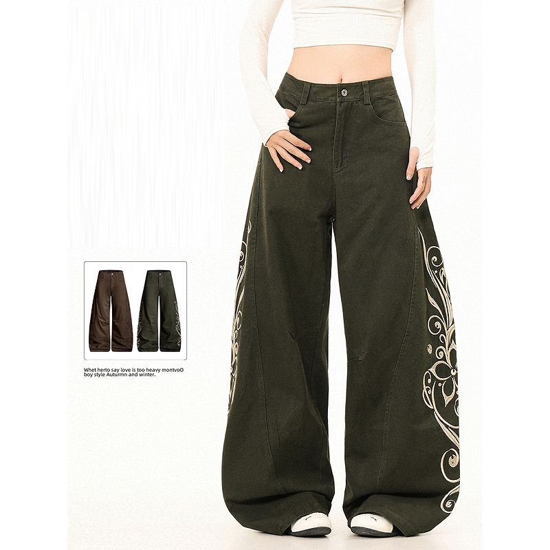 メンズ 刺繍入り ワーク風 シミター パンツ 男女兼用 ストリート系 ボトムス 秋冬 2025新作★全２色