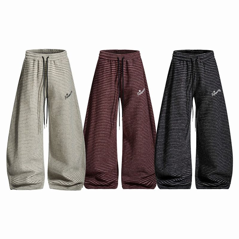 メンズ ボーダー柄 シミター パンツ 男女兼用 ストリート系 ボトムス 秋冬 2025新作★全3色