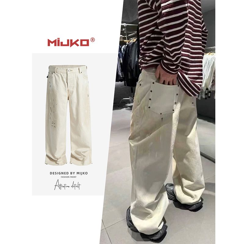 メンズ ビンテージ風 デニム パンツ 男女兼用 ストリート系 ボトムス 秋冬 2025新作★