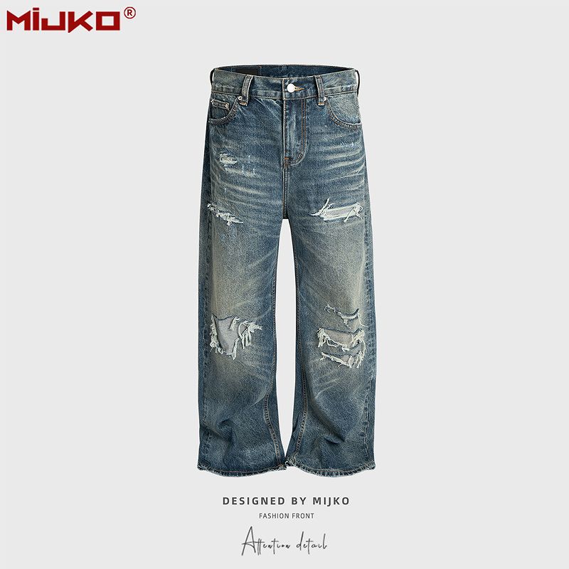 メンズ ダメージ加工 デニム パンツ 男女兼用 ストリート系 ボトムス 秋冬 2025新作★
