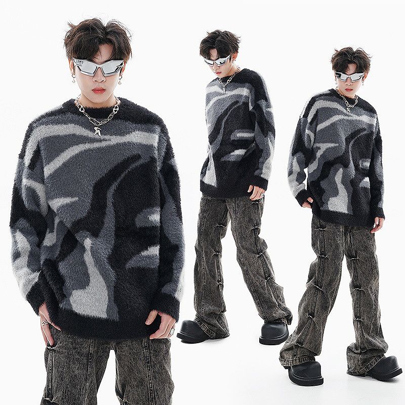 メンズ ラウンドネック 長袖 ニット・セーター 男女兼用 ストリート系 トップス 秋冬 2025新作★