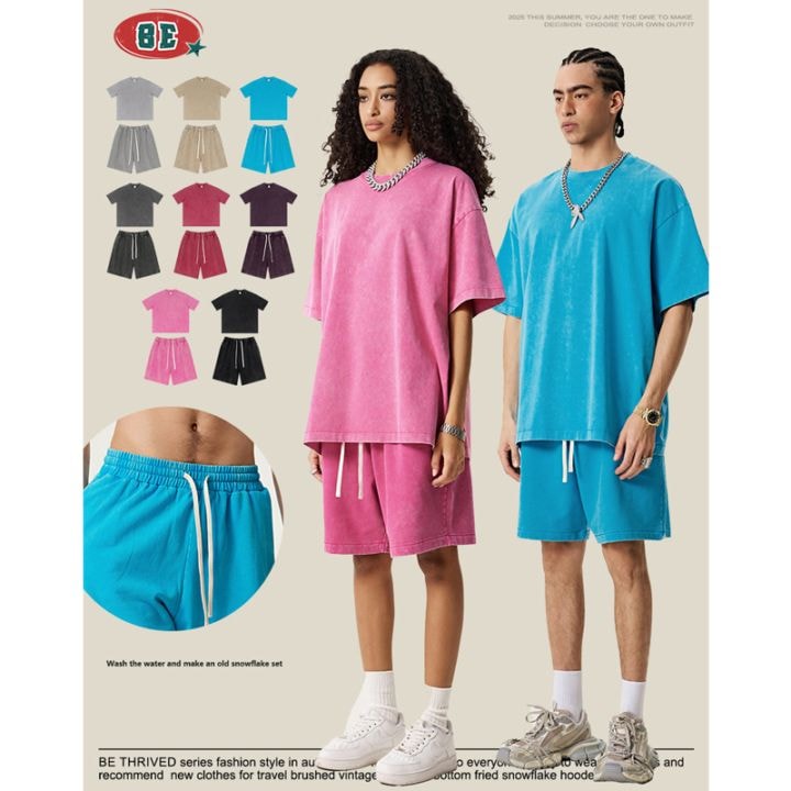 メンズ ビンテージ風 半袖 Tシャツ 男女兼用 ショートパンツ セットアップ 2025新作 春夏★全8色