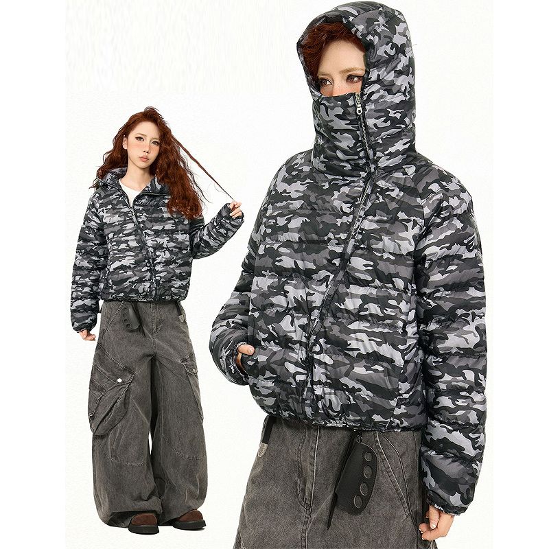 メンズ 迷彩柄 ダウンジャケット 男女兼用 ストリート系 防寒アウター 秋冬 2025新作★