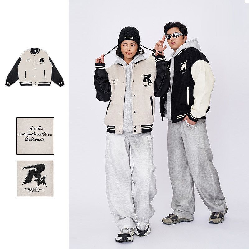 メンズ 刺繍入り スタジャン 男女兼用 ストリート系  PU袖 ジャケット 秋冬 2025新作★全2色