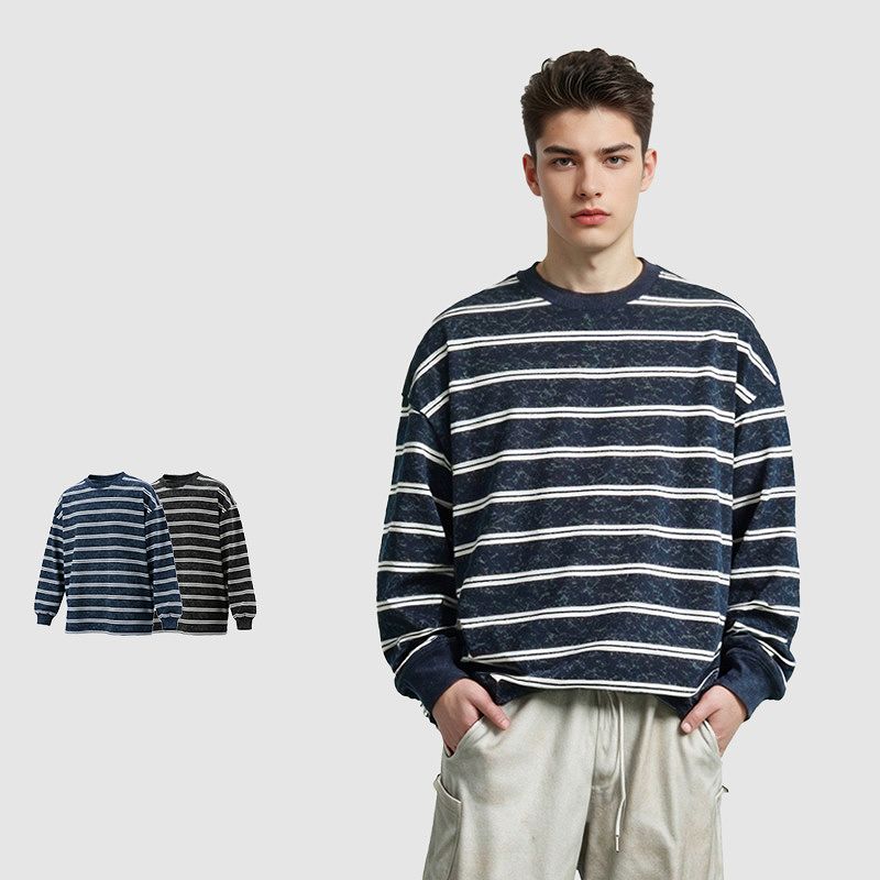 メンズ ビンテージ風 ボーダー柄 長袖Tシャツ 男女兼用 ストリート系 トップス 秋冬 2025新作★全2色