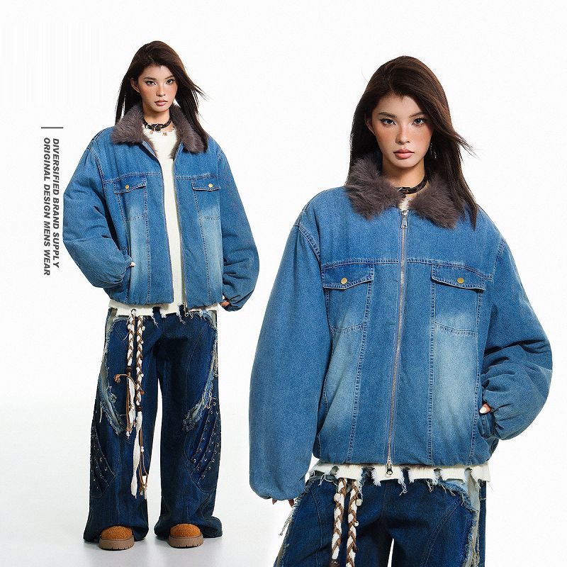 メンズ レトロ風 デニム ジャケット 男女兼用 ストリート系 アウター  秋冬 2025新作★