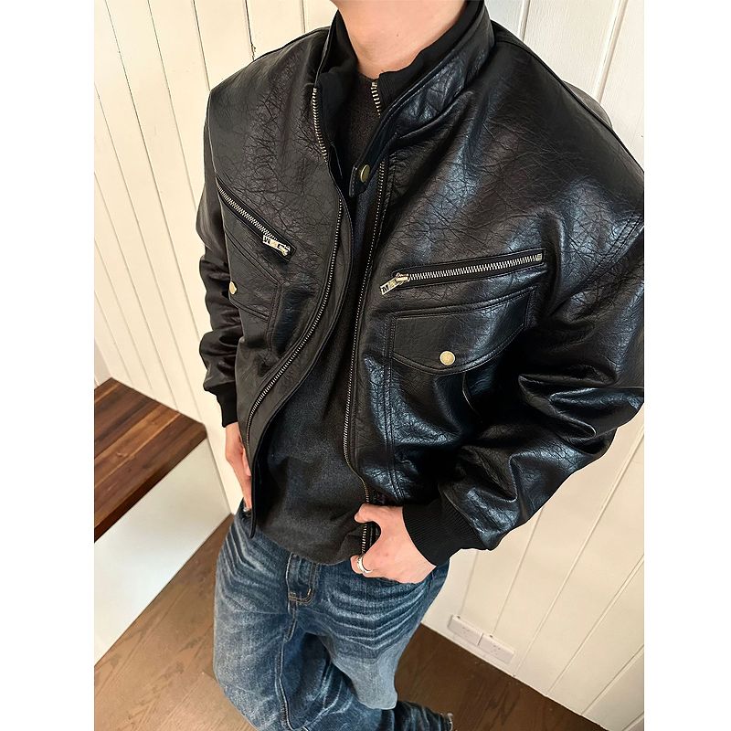 メンズファッション PU ジャケット 男女兼用 ストリート系 防寒アウター 秋冬 2025新作★全2色