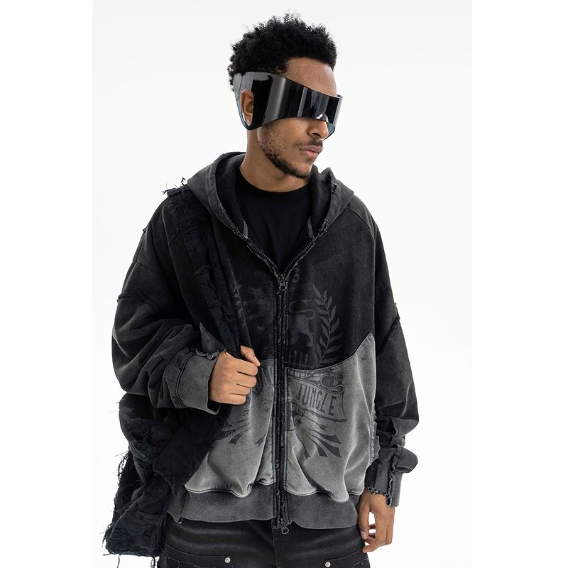 メンズ ビンテージ風 裏起毛 ジップアップ パーカー 男女兼用 ストリート系 秋冬 2025新作★