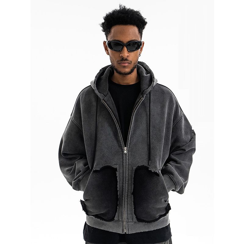 メンズ ビンテージ風 裏起毛 ジップアップ パーカー 男女兼用 ストリート系 秋冬 2025新作★