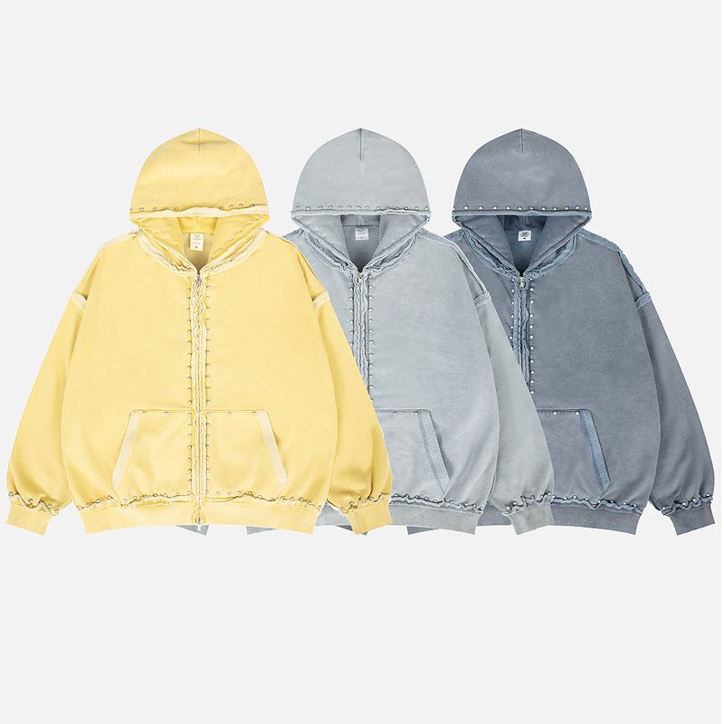 メンズ ビンテージ風 裏起毛 ジップアップ パーカー 男女兼用 ストリート系 秋冬 2025新作★全3色