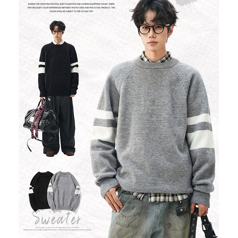 メンズ ラウンドネック 長袖 ニット・セーター 男女兼用 カジュアル トップス 秋冬 2026新作★全2色
