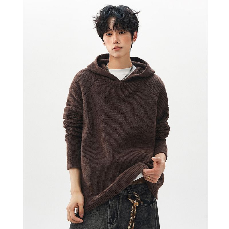 メンズ フード付き 長袖 ニット・セーター 男女兼用 カジュアル 無地 トップス 秋冬 2026新作★全3色