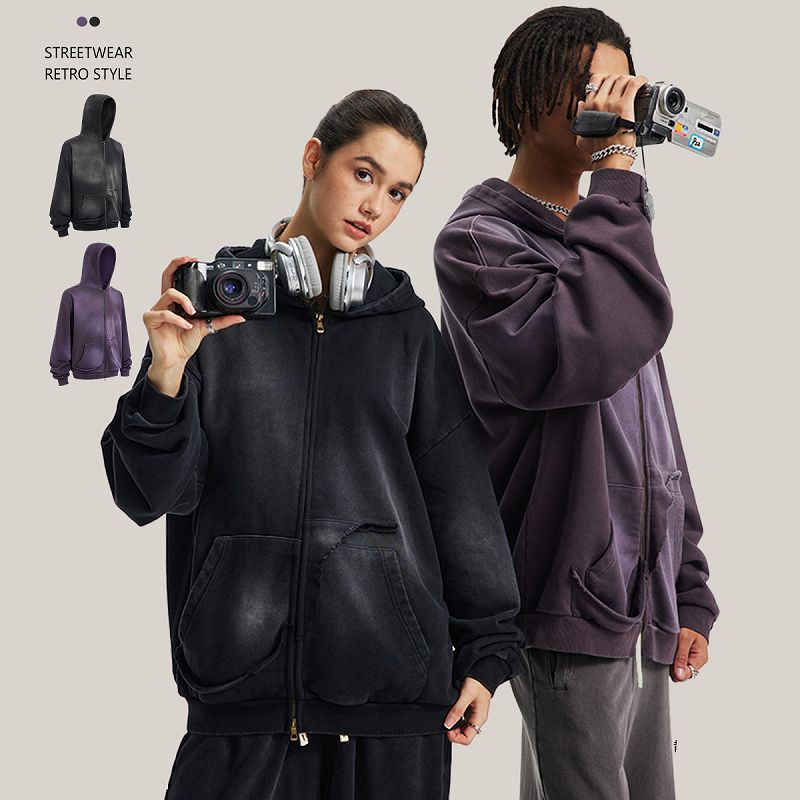 メンズ 生地430g 裏パイル ジップアップ パーカー 男女兼用 ストリート系 秋冬 2026新作★全2色