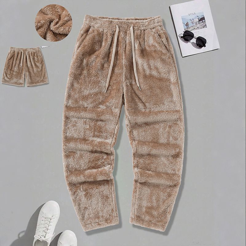 メンズ 無地 もこもこファー素材 パンツ 男女兼用 ボアフリース ボトムス 秋冬 2026新作★全2タイプまとめ