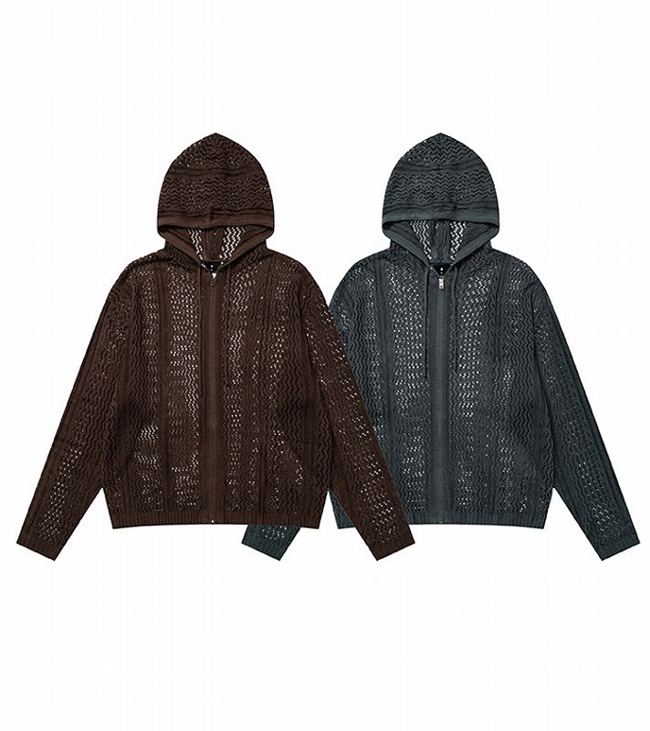 メンズ フード付き 長袖 ニット・セーター 男女兼用 ジップアップ トップス 秋冬 2026新作★全2色