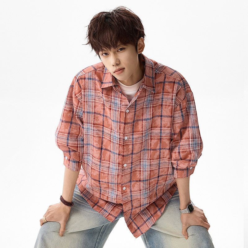 メンズファッション チェック柄 長袖 シャツ 男女兼用 ストリート系 トップス  春秋 2026新作★全2色