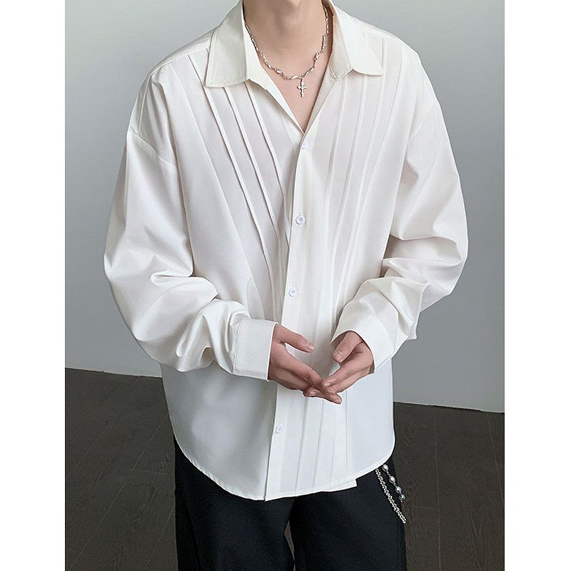 メンズファッション 無地 長袖 シャツ 男女兼用 ストリート系 トップス  春秋 2026新作★全2色