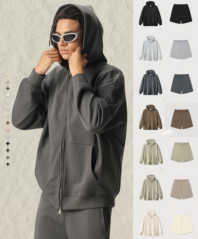 メンズ 裏パイル ジップアップ パーカー 男女兼用 ショートパンツ セットアップ 春秋 2026新作★全7色