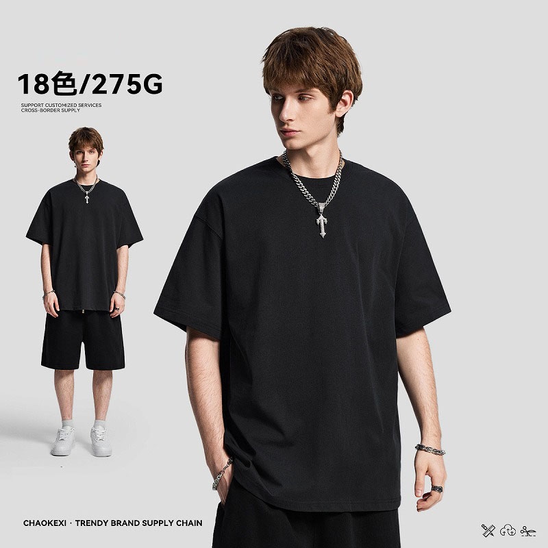 メンズ アメリカンヴィンテージ 275g 綿 半袖Tシャツ ワイドシルエット 通気性 カジュアルトップス★全18色