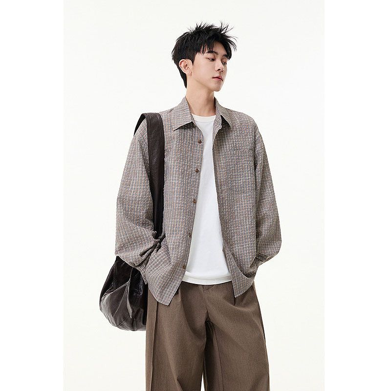 メンズファッション チェック柄 長袖 シャツ 男女兼用 ストリート系 トップス  春秋 2026新作★全2色