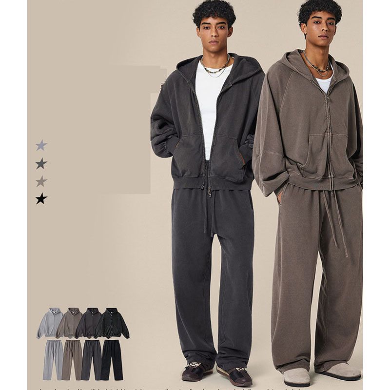 メンズ 裏パイル ジップアップ パーカー 男女兼用 ジョガーパンツ セットアップ 春秋 2026新作★全4色