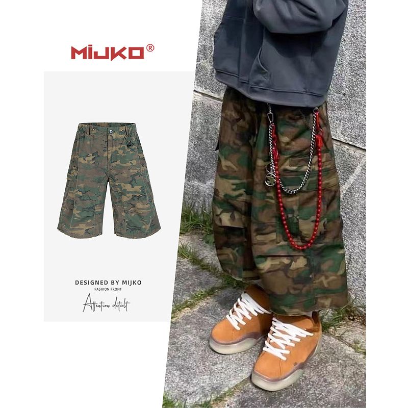 メンズ 迷彩柄 ワーク風 七分丈 パンツ 男女兼用 ストリート系 ボトムス 春秋 2026新作★