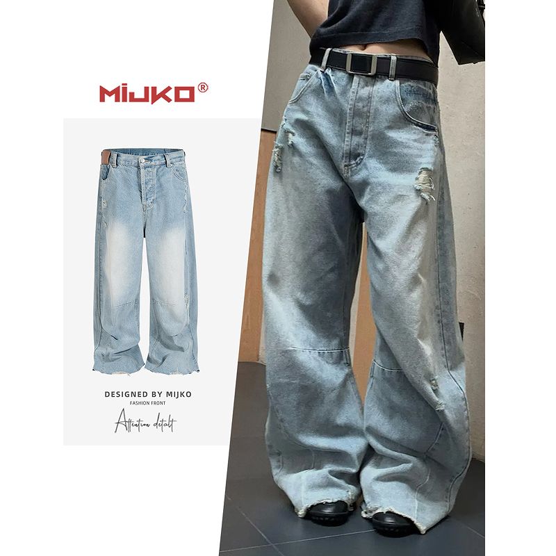 メンズ ダメージ加工 デニム パンツ 男女兼用 ストリート系 ボトムス 春秋 2026新作★