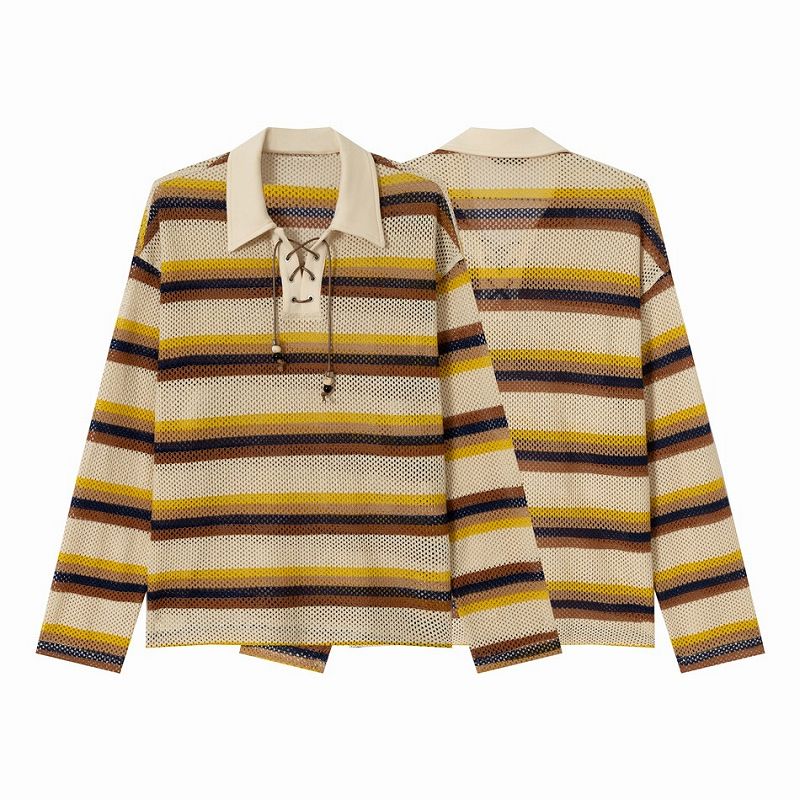 メンズ ボーダー柄 クロシェ ポロシャツ 男女兼用 ストリート系 トップス 春夏 2026新作★