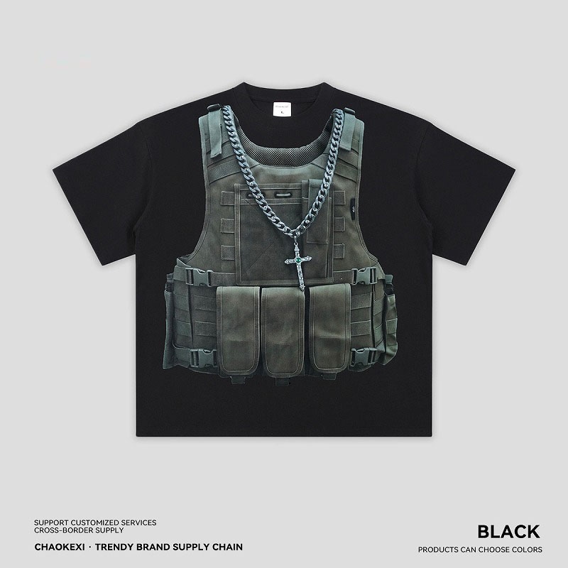 【OEM】メンズ ラインストーン加工 プリント半袖Tシャツ 230g 欧米風 ストリート系トップス★