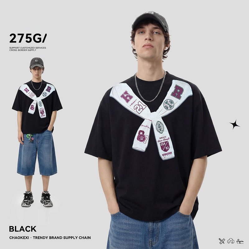 【OEM】メンズ ストリート系 275g 半袖Tシャツ 欧米風 プリント アメカジストリート系トップス★