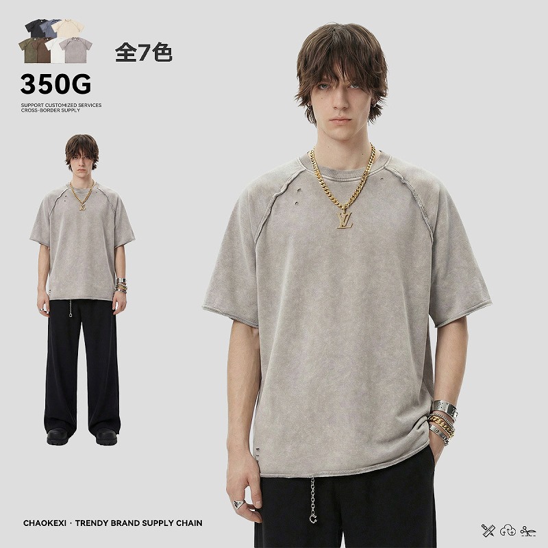 【OEM】メンズ 高級感ラグランスリーブ 350g 無地 半袖Tシャツ ロゴオーダー可 ユニセックス ★全7色