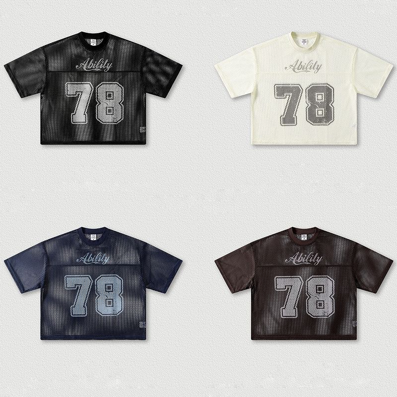 欧米風 プリント ボクシーフィット 半袖 Tシャツ メッシュ重ね着 透かし編み トップス 夏 2026新作★全4色