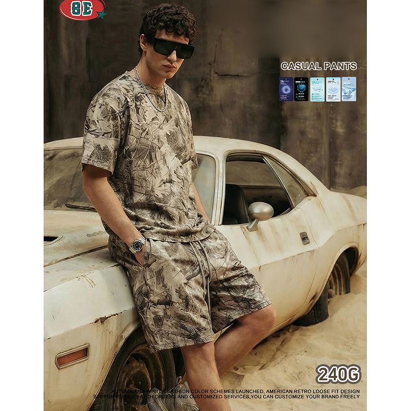 メンズ アメリカン風 迷彩柄 半袖 Tシャツ ゆったり・速乾 ショートパンツ セットアップ 夏 2026新作★