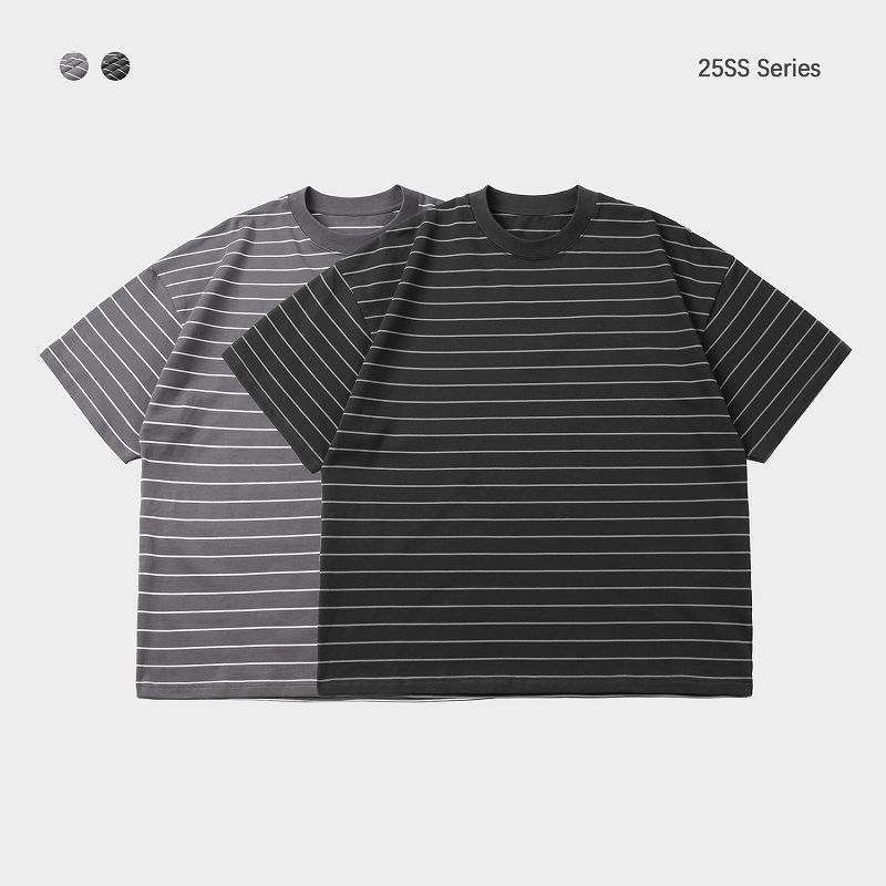 メンズ ボーダー柄 半袖Tシャツ 男女兼用 ストリート系 トップス 春夏 2025新作★全2色