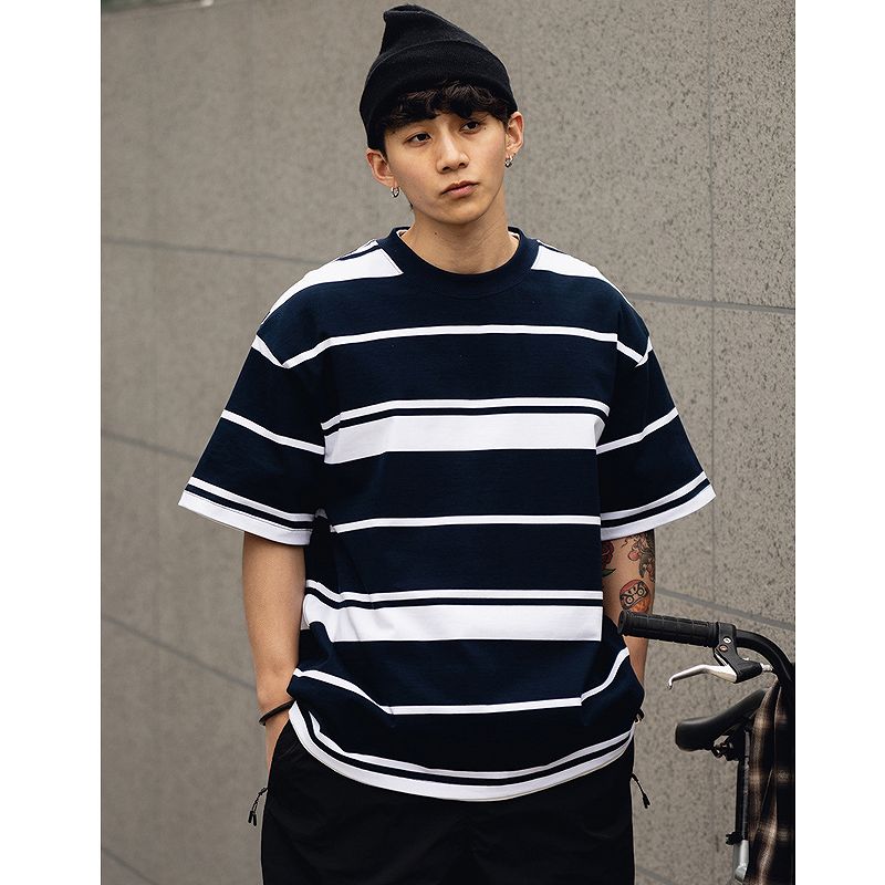 メンズファッション ボーダー柄 半袖Tシャツ 男女兼用 ストリート系 トップス 春夏 2025新作★全2色
