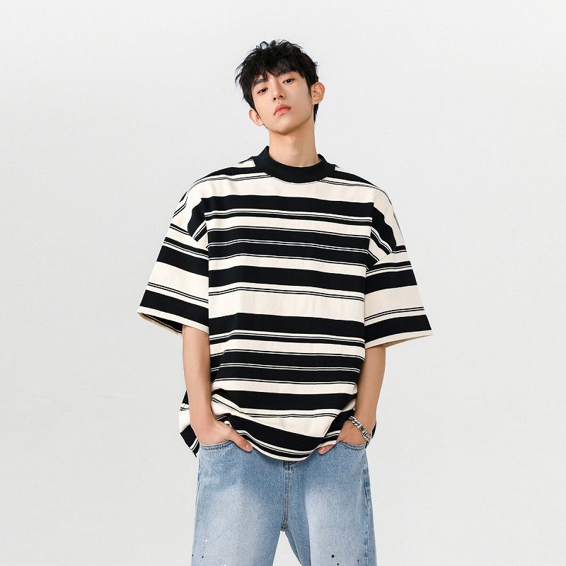 メンズ ボーダー柄 半袖Tシャツ 男女兼用 ストリート系 トップス 春夏 2025新作★
