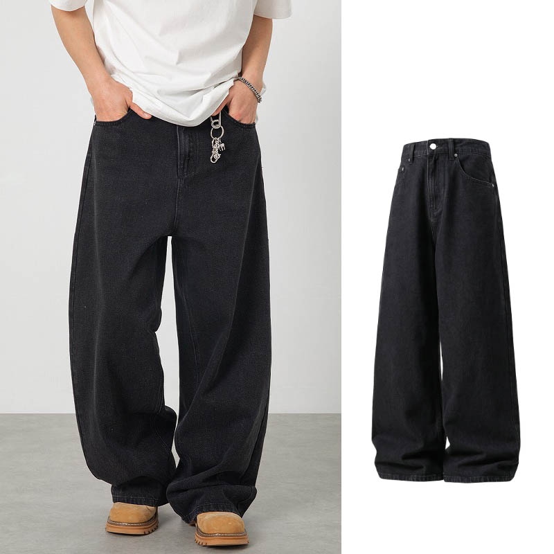 メンズ ヴィンテージウォッシュ デニムパンツ アメカジ 高街風 ワイド ストレート カジュアル ロングパンツ
