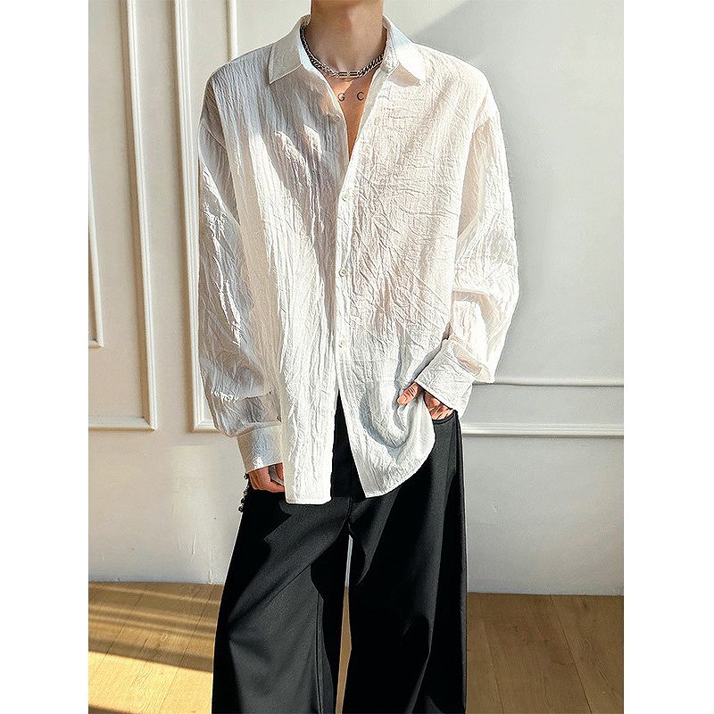 メンズファッション 無地 長袖 シャツ 男女兼用 カジュアルトップス  春夏 2026新作★全4色
