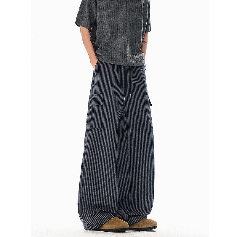 メンズファッション ストライプ柄 カーゴワイドパンツ 男女兼用 カジュアル ボトムス 春夏 2026新作★全2色