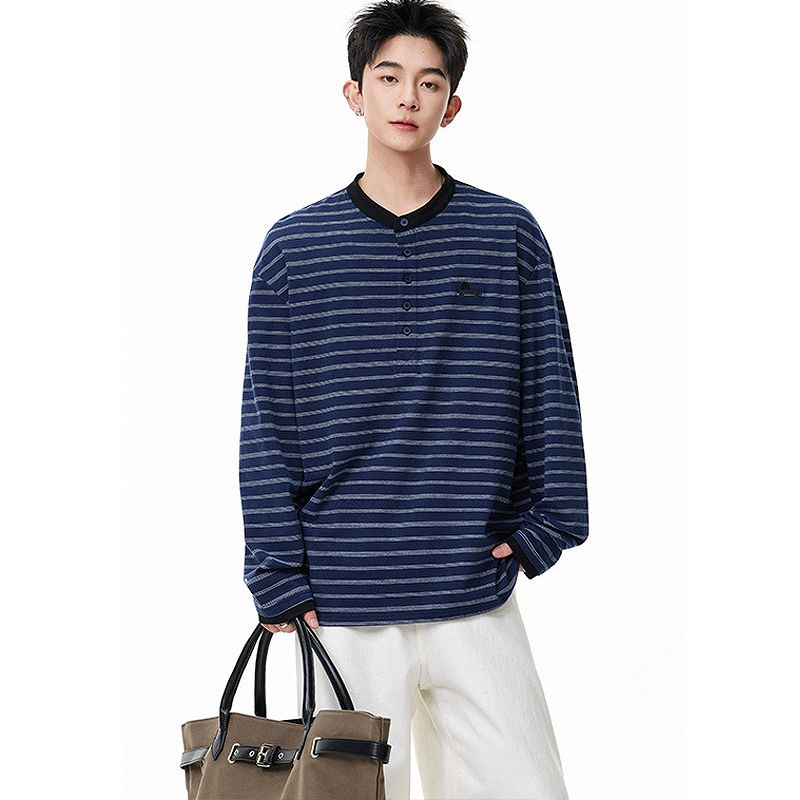 メンズ 犬の刺繍入り ボーダー柄 長袖 Tシャツ 男女専用 カジュアル トップス 春夏 2026新作★全3色