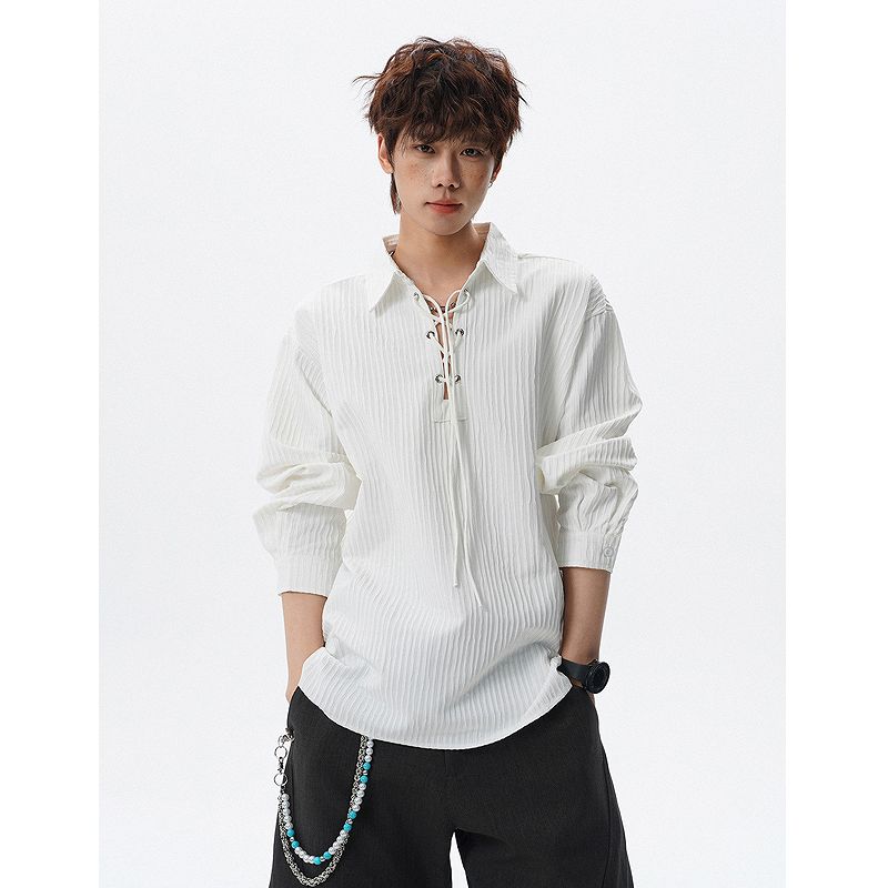 メンズファッション シワ加工 長袖 シャツ 男女専用 カジュアル トップス 春夏 2026新作★全2色