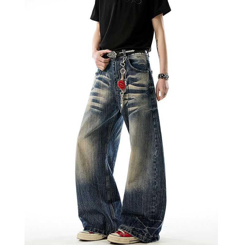 メンズ ビンテージ風 ストレート カーブ デニム パンツ 男女兼用 ボトムス 春夏秋 2026新作★