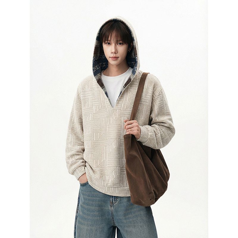 メンズ チェック柄 フード付き トップス 男女兼用 カジュアル Vネック アウター 春秋 2026新作★全2色